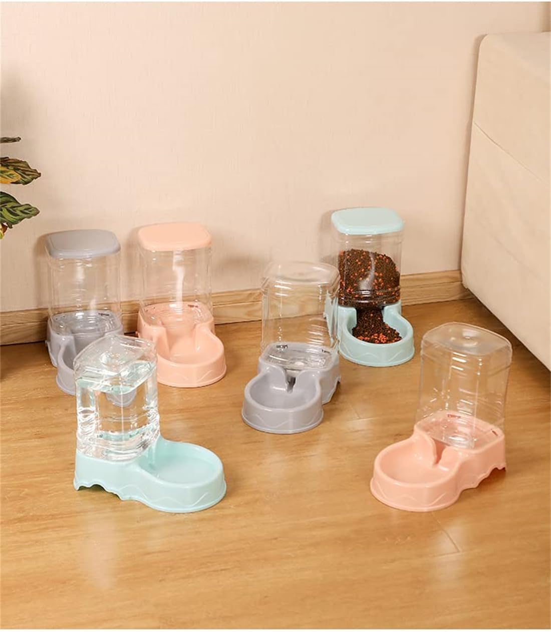 Pet Feeding Bowl and Water Dispenser with Refillable Storage Container Self-Dispensing 1 Gallon Large Capacity Cat Feeder, 3.8 Liters Capacity Dog Rabbit Waterer (Pink, for Water)