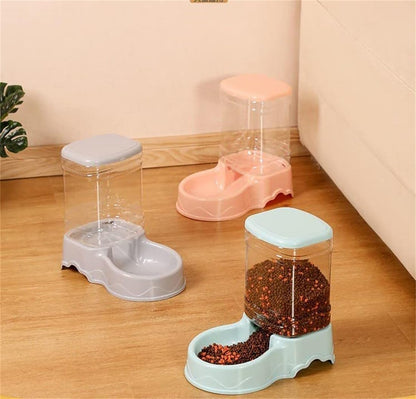 Pet Feeding Bowl and Water Dispenser with Refillable Storage Container Self-Dispensing 1 Gallon Large Capacity Cat Feeder, 3.8 Liters Capacity Dog Rabbit Waterer (Pink, for Water)