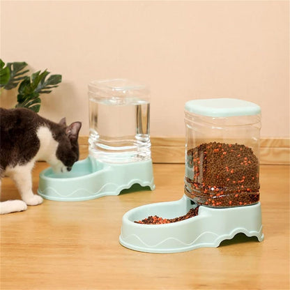 Pet Feeding Bowl and Water Dispenser with Refillable Storage Container Self-Dispensing 1 Gallon Large Capacity Cat Feeder, 3.8 Liters Capacity Dog Rabbit Waterer (Pink, for Water)