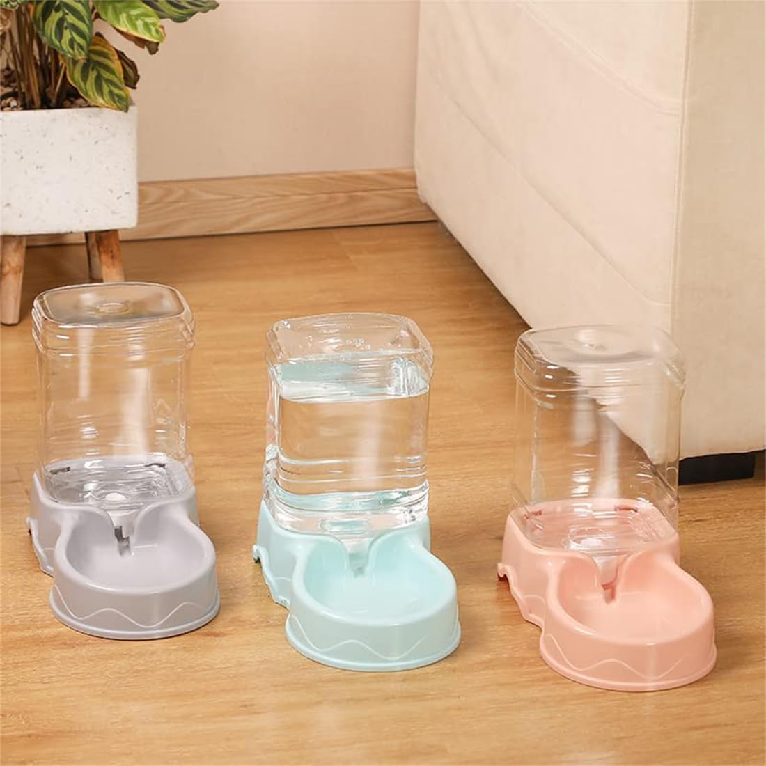 Pet Feeding Bowl and Water Dispenser with Refillable Storage Container Self-Dispensing 1 Gallon Large Capacity Cat Feeder, 3.8 Liters Capacity Dog Rabbit Waterer (Pink, for Water)