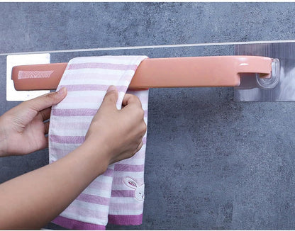 Wall Mounted Towel Rack Pink Self Adhesive Towel Shelf for Bathroom Kitchen Space Saving Storage