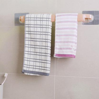 Wall Mounted Towel Rack Pink Self Adhesive Towel Shelf for Bathroom Kitchen Space Saving Storage