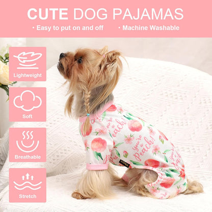 Dog Pajamas Pjs Spring Summer Dog Clothes for Small Dogs Girl Boy, Soft Stretchy Tiny Chihuahua Yorkie Puppy Clothes Doggie Onesies Cat Pet Jammies Outfit, Pink Peach, L