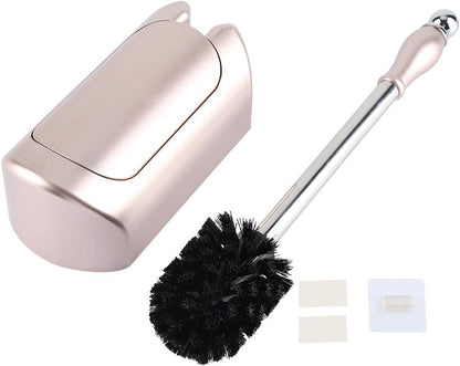 Toilet Brush Set with Stainless Steel Handle and HolderRose Gold Toilet Brush for Home, Bathroom Hotel, Plastic Bristles, Durable Toilet Cleaning Tool