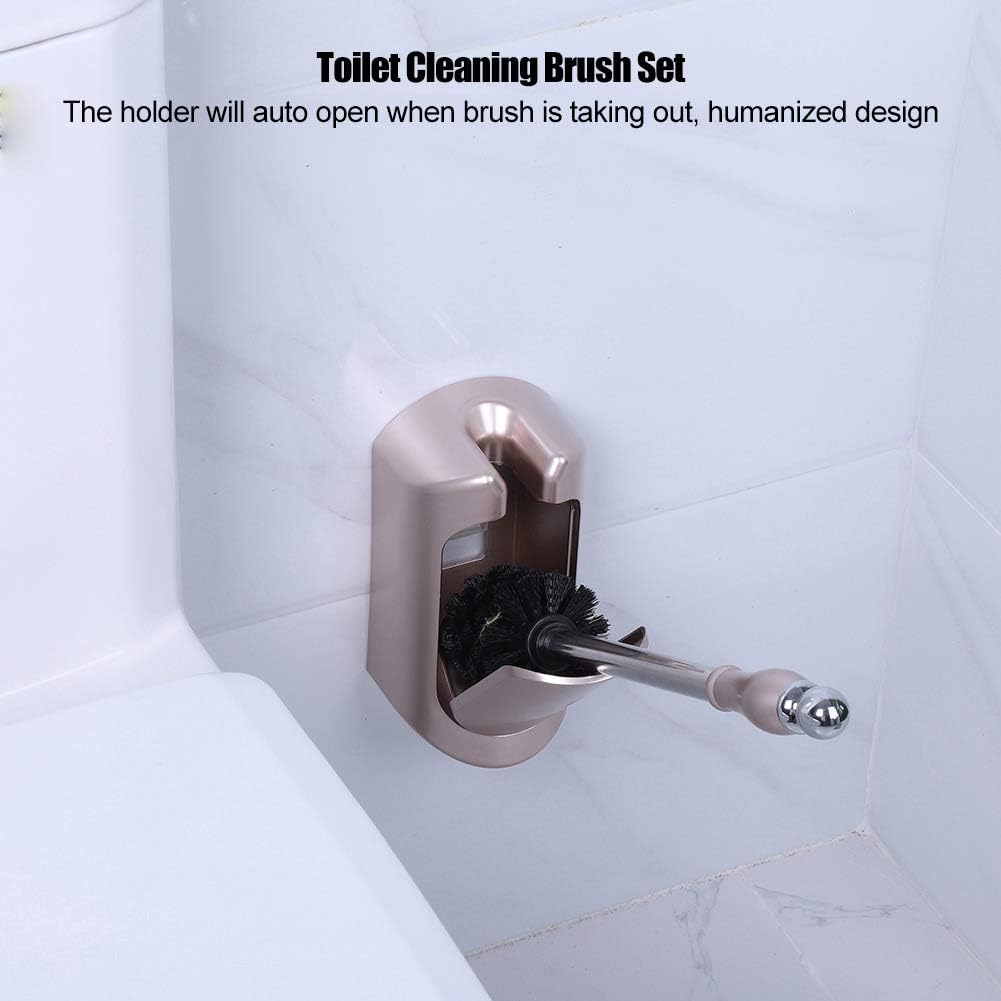 Toilet Brush Set with Stainless Steel Handle and HolderRose Gold Toilet Brush for Home, Bathroom Hotel, Plastic Bristles, Durable Toilet Cleaning Tool