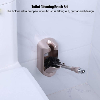 Toilet Brush Set with Stainless Steel Handle and HolderRose Gold Toilet Brush for Home, Bathroom Hotel, Plastic Bristles, Durable Toilet Cleaning Tool
