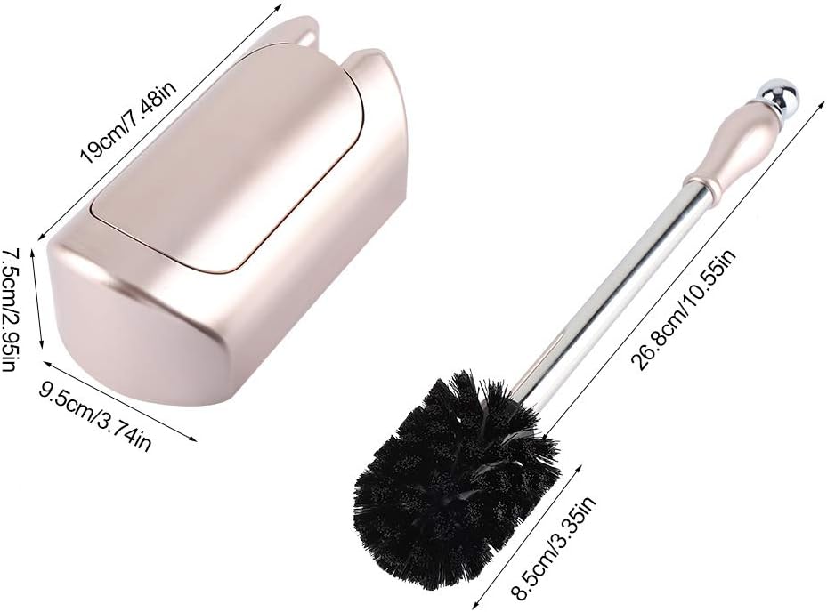 Toilet Brush Set with Stainless Steel Handle and HolderRose Gold Toilet Brush for Home, Bathroom Hotel, Plastic Bristles, Durable Toilet Cleaning Tool