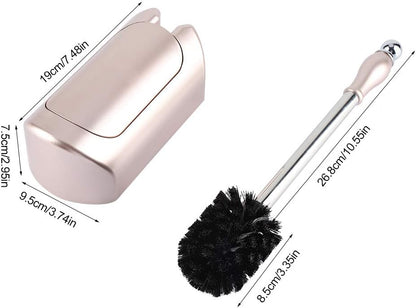 Toilet Brush Set with Stainless Steel Handle and HolderRose Gold Toilet Brush for Home, Bathroom Hotel, Plastic Bristles, Durable Toilet Cleaning Tool