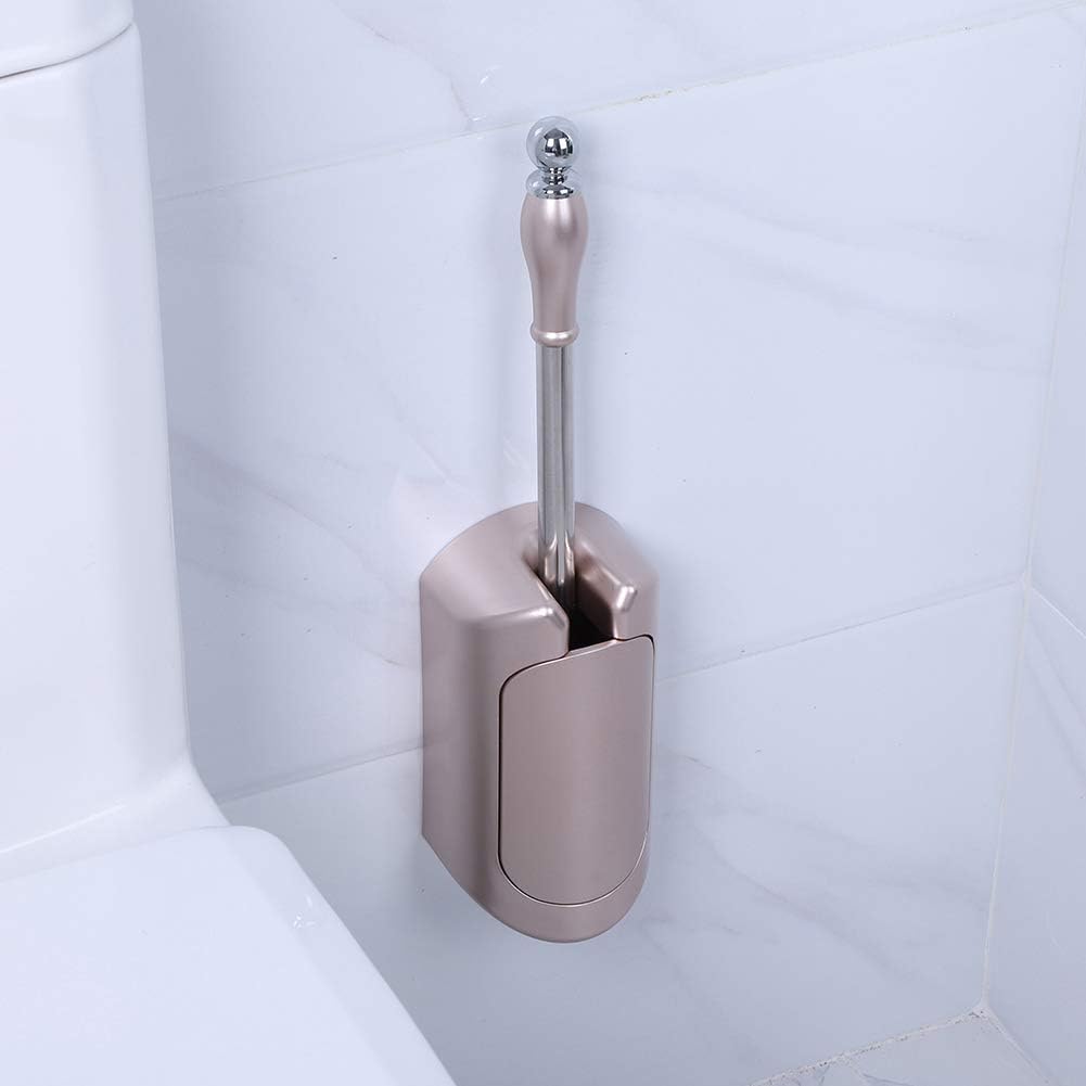 Toilet Brush Set with Stainless Steel Handle and HolderRose Gold Toilet Brush for Home, Bathroom Hotel, Plastic Bristles, Durable Toilet Cleaning Tool