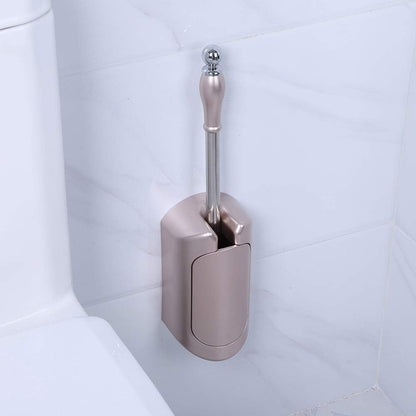 Toilet Brush Set with Stainless Steel Handle and HolderRose Gold Toilet Brush for Home, Bathroom Hotel, Plastic Bristles, Durable Toilet Cleaning Tool