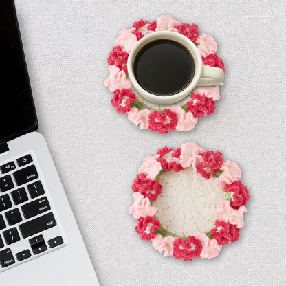 Crochet Flower Coasters, Handmade Bouquet Coasters with Crochet Plant Pot (Light Pink, 1Pc)