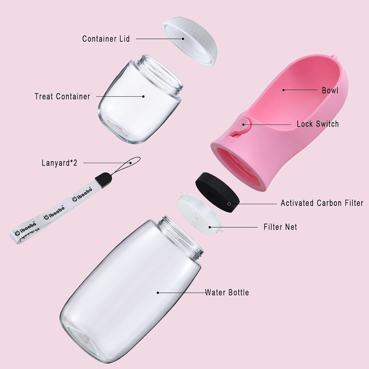 Dog Water Bottle Portable with Food Container & Filter for Travel
