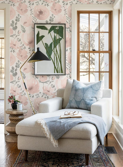 Floral Peel and Stick Wallpaper Pink Wallpaper for Bedroom Self Adhesive Wall Paper Girls Room 17.3"x118" (Pink, 17.3" x 118")