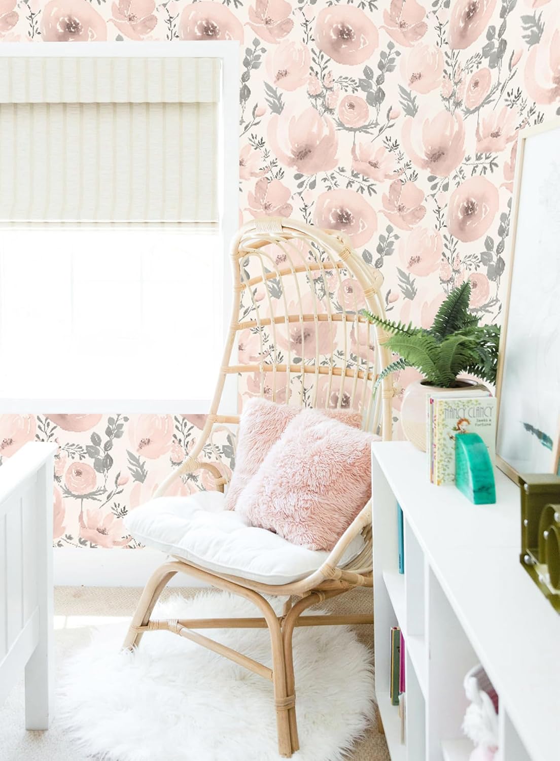 Floral Peel and Stick Wallpaper Pink Wallpaper for Bedroom Self Adhesive Wall Paper Girls Room 17.3"x118" (Pink, 17.3" x 118")