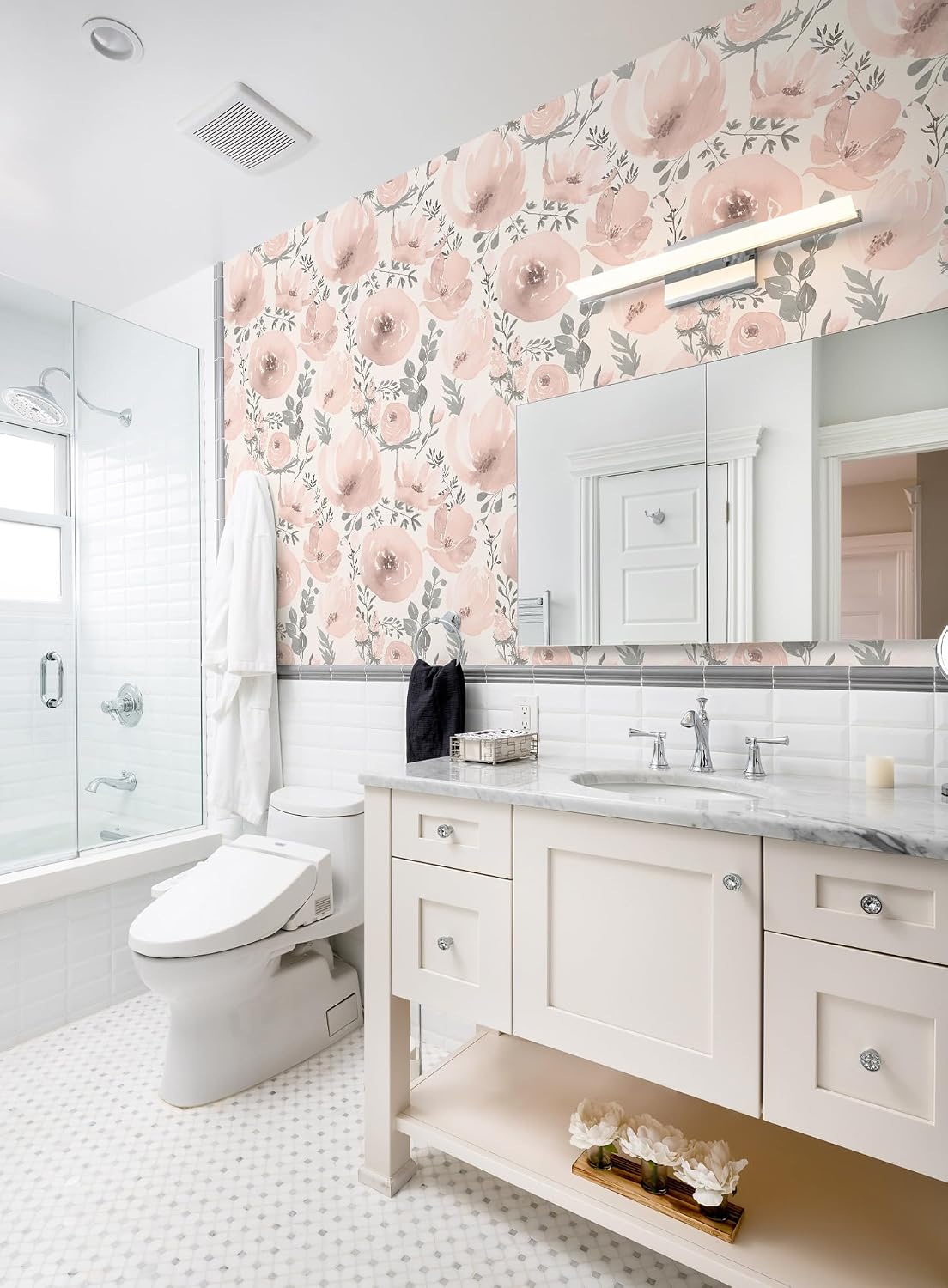 Floral Peel and Stick Wallpaper Pink Wallpaper for Bedroom Self Adhesive Wall Paper Girls Room 17.3"x118" (Pink, 17.3" x 118")