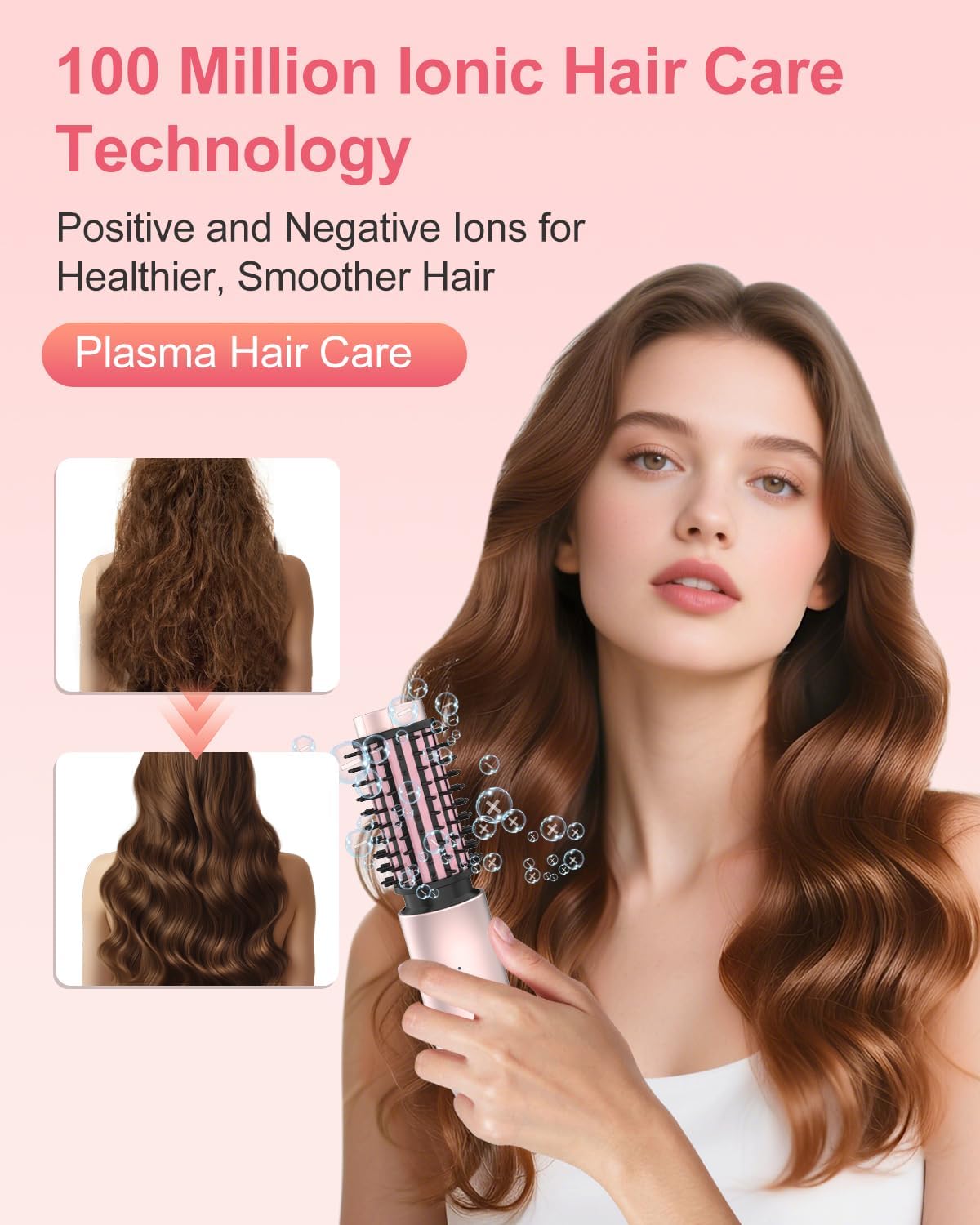 Portable Curling Iron, 1.5" Cordless Hair Curler, 2 in 1 Travel Hair Curler & Hair Straightener Brush, Quick Heating 4 Adjustable Temperature 300°F-410°F for Curl/Smooth/Fluffy/Flip-Out Pink