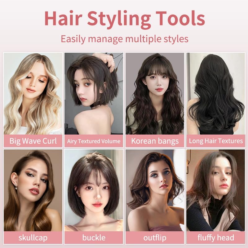 Portable Curling Iron, 1.5" Cordless Hair Curler, 2 in 1 Travel Hair Curler & Hair Straightener Brush, Quick Heating 4 Adjustable Temperature 300°F-410°F for Curl/Smooth/Fluffy/Flip-Out Pink