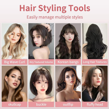 Portable Curling Iron, 1.5" Cordless Hair Curler, 2 in 1 Travel Hair Curler & Hair Straightener Brush, Quick Heating 4 Adjustable Temperature 300°F-410°F for Curl/Smooth/Fluffy/Flip-Out Pink