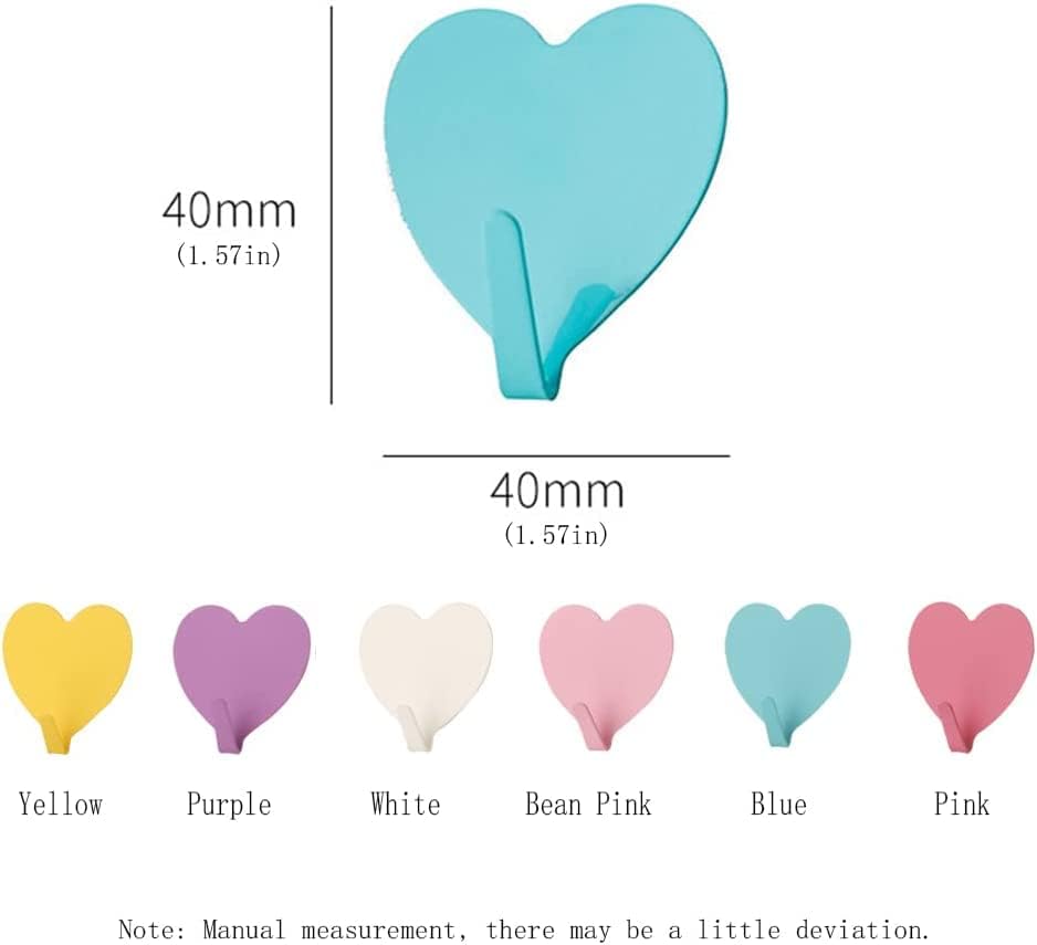 6 Pack Heart Wall Hooks, Kawaii Room Decor Hooks