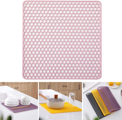 Silicone Dish Drying Mat for Versatile Use - Heat-Resistant, Eco-Friendly and Easy to Clean Mat for Kitchen Counter, Sink or Drawer Liner - 12" (30.5 CM), Pink