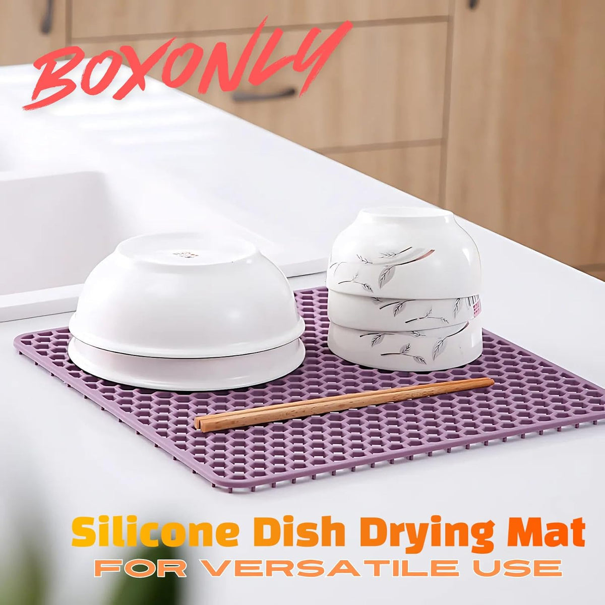 Silicone Dish Drying Mat for Versatile Use - Heat-Resistant, Eco-Friendly and Easy to Clean Mat for Kitchen Counter, Sink or Drawer Liner - 12" (30.5 CM), Pink