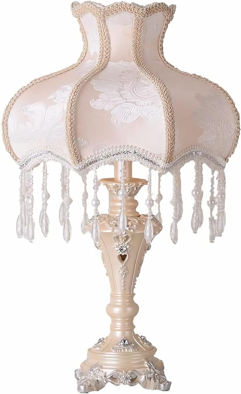 Victorian Table Lamp, Tiffany Style Classic Living Room Desk Lamp with Fabric Shades, E26 Bulbs, European Retro Resin Bedside Lamp for Bedroom Living Room Office,110V~240V, Pink,Large