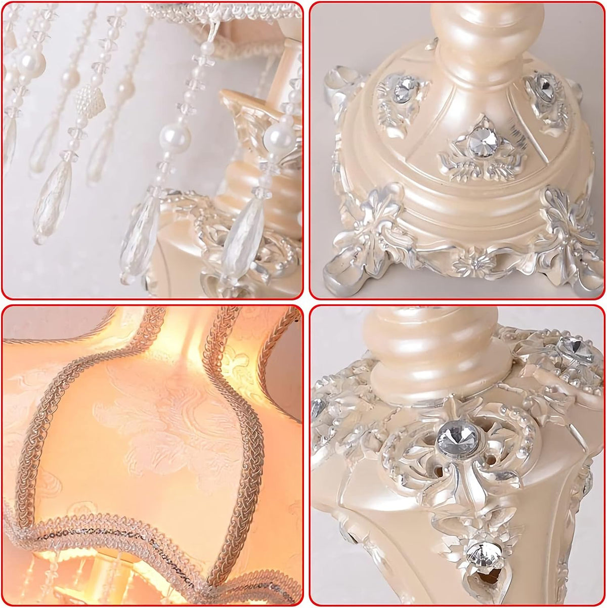 Victorian Table Lamp, Tiffany Style Classic Living Room Desk Lamp with Fabric Shades, E26 Bulbs, European Retro Resin Bedside Lamp for Bedroom Living Room Office,110V~240V, Pink,Large