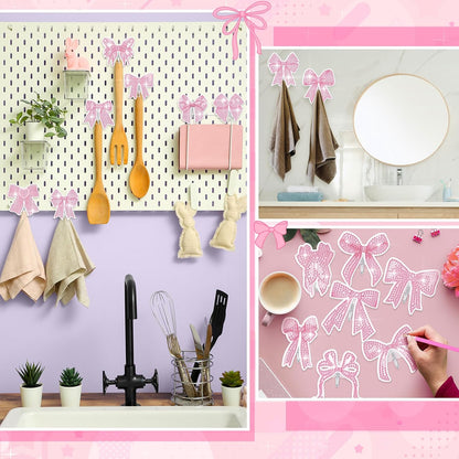 25 Pcs Pink Bow Diamond Painting Kits for Adults DIY Bowknot Diamond Art Painting Adhesive Hook Key Holder Rhinestone Dot Gem Coquette Art Kits Wall Hooks for Towel Hat Kitchen Decoration