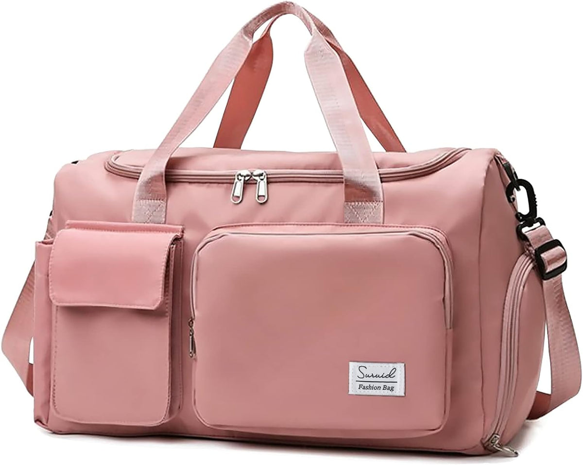 Gym Bag with Shoe Compartment, Sports Duffle Bag for Women, Pink