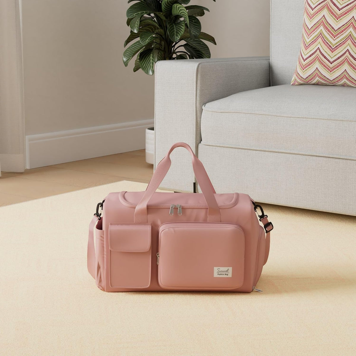 Gym Bag with Shoe Compartment, Sports Duffle Bag for Women, Pink