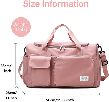 Gym Bag with Shoe Compartment, Sports Duffle Bag for Women, Pink