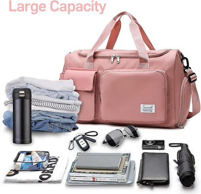 Gym Bag with Shoe Compartment, Sports Duffle Bag for Women, Pink