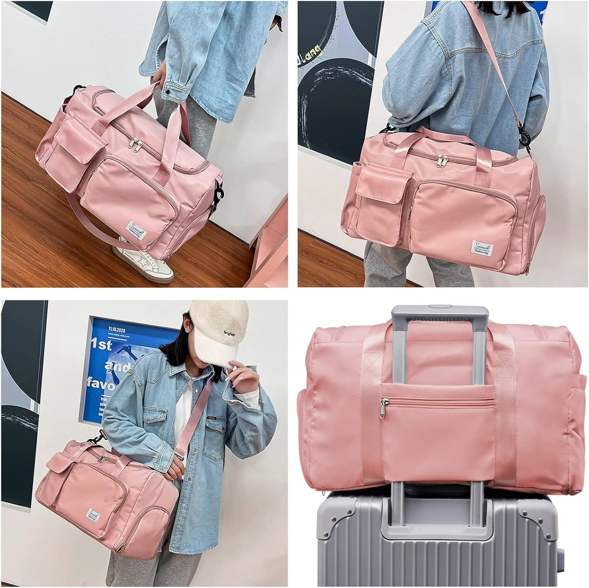Gym Bag with Shoe Compartment, Sports Duffle Bag for Women, Pink