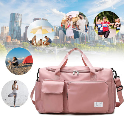 Gym Bag with Shoe Compartment, Sports Duffle Bag for Women, Pink