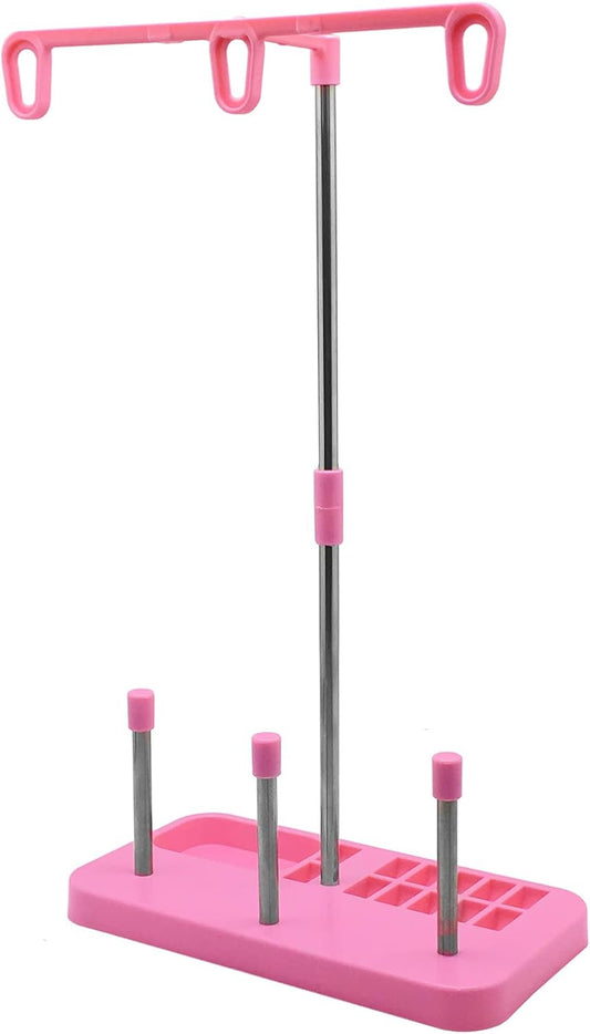 Thread Spool Holder Stand- 3 Spools Holder for Domestic (Home-Base) Embroidery and Sewing Machines - Four Colors for Choices (Pink)