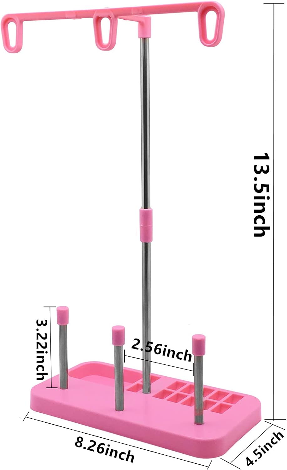 Thread Spool Holder Stand- 3 Spools Holder for Domestic (Home-Base) Embroidery and Sewing Machines - Four Colors for Choices (Pink)