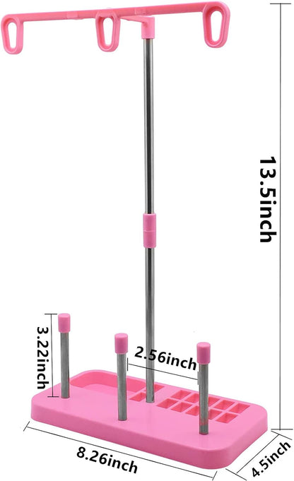 Thread Spool Holder Stand- 3 Spools Holder for Domestic (Home-Base) Embroidery and Sewing Machines - Four Colors for Choices (Pink)