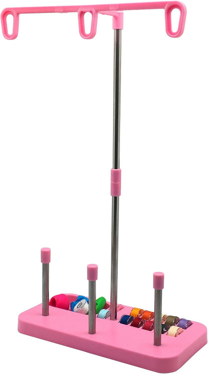 Thread Spool Holder Stand- 3 Spools Holder for Domestic (Home-Base) Embroidery and Sewing Machines - Four Colors for Choices (Pink)