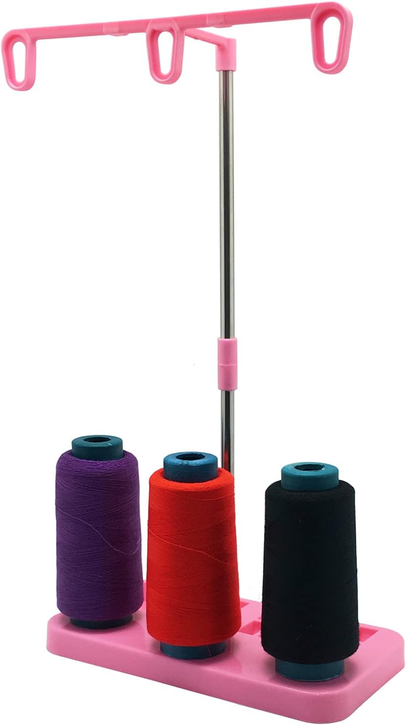 Thread Spool Holder Stand- 3 Spools Holder for Domestic (Home-Base) Embroidery and Sewing Machines - Four Colors for Choices (Pink)