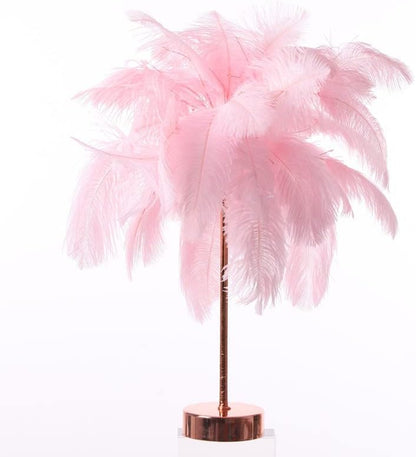 Feather Tree Table Lamp for Bedrooms, LED Night Lamp with Touch Switch Rose Gold Lamp USB Charging for Nursery Girls Bedroom Living Room Wedding Fairy Lights (Pink)