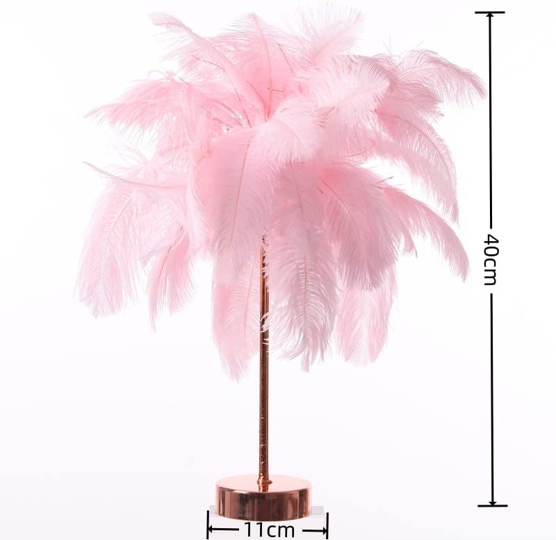 Feather Tree Table Lamp for Bedrooms, LED Night Lamp with Touch Switch Rose Gold Lamp USB Charging for Nursery Girls Bedroom Living Room Wedding Fairy Lights (Pink)