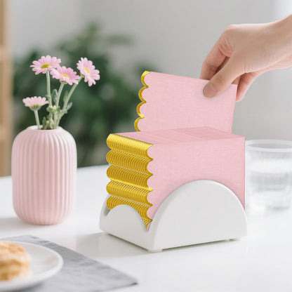 100 Pack Pink Napkins Disposable, Pink and Gold Napkins Scalloped Cocktail Napkins, 5 x 5 Inches Disposable for Girl Baby Shower, Wedding, Birthday Party, Bridal Shower
