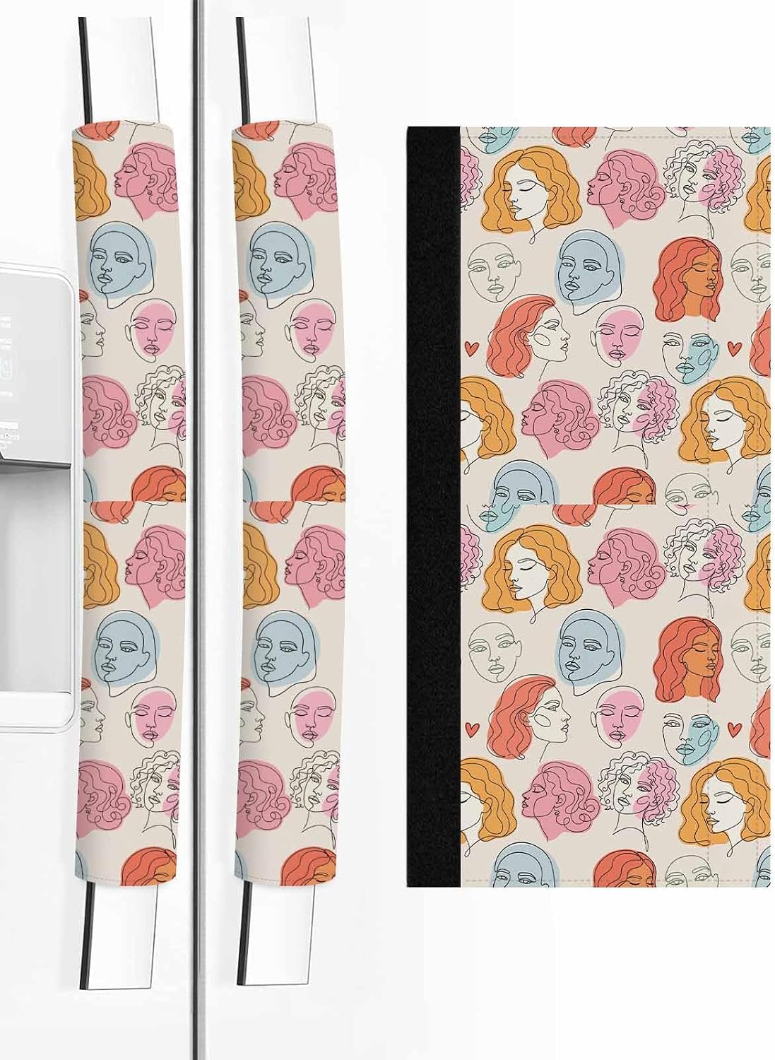Farmhouse Boho Refrigerator Door Handle Covers Set of 2, Modern Abstract Women Feminine Light Beige Kitchen Fridge Microwave Oven Dishwasher Stove Cabinet Handle Protectors, Washable Appliance Decor