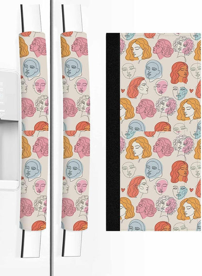 Farmhouse Boho Refrigerator Door Handle Covers Set of 2, Modern Abstract Women Feminine Light Beige Kitchen Fridge Microwave Oven Dishwasher Stove Cabinet Handle Protectors, Washable Appliance Decor