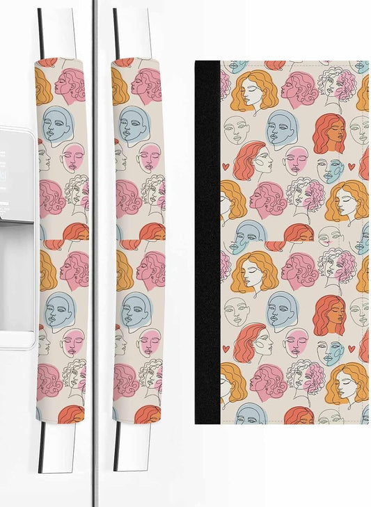 Farmhouse Boho Refrigerator Door Handle Covers Set of 2, Modern Abstract Women Feminine Light Beige Kitchen Fridge Microwave Oven Dishwasher Stove Cabinet Handle Protectors, Washable Appliance Decor