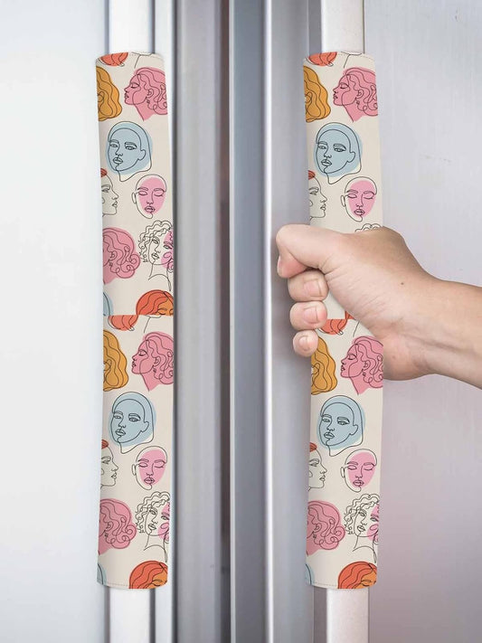 Farmhouse Boho Refrigerator Door Handle Covers Set of 2, Modern Abstract Women Feminine Light Beige Kitchen Fridge Microwave Oven Dishwasher Stove Cabinet Handle Protectors, Washable Appliance Decor