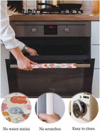 Farmhouse Boho Refrigerator Door Handle Covers Set of 2, Modern Abstract Women Feminine Light Beige Kitchen Fridge Microwave Oven Dishwasher Stove Cabinet Handle Protectors, Washable Appliance Decor