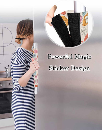 Farmhouse Boho Refrigerator Door Handle Covers Set of 2, Modern Abstract Women Feminine Light Beige Kitchen Fridge Microwave Oven Dishwasher Stove Cabinet Handle Protectors, Washable Appliance Decor
