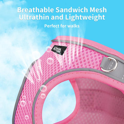 AIITLE Dog Harness and Leash Set, Step-in Puppy Pet Vest, Pure Pink XXXS