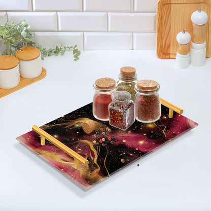 Golden Peach Waves Marble Decorative Eating Tray with Handles Plastic Serving Trays for Jewelry Perfume for Food Carrying bandeja para servir
